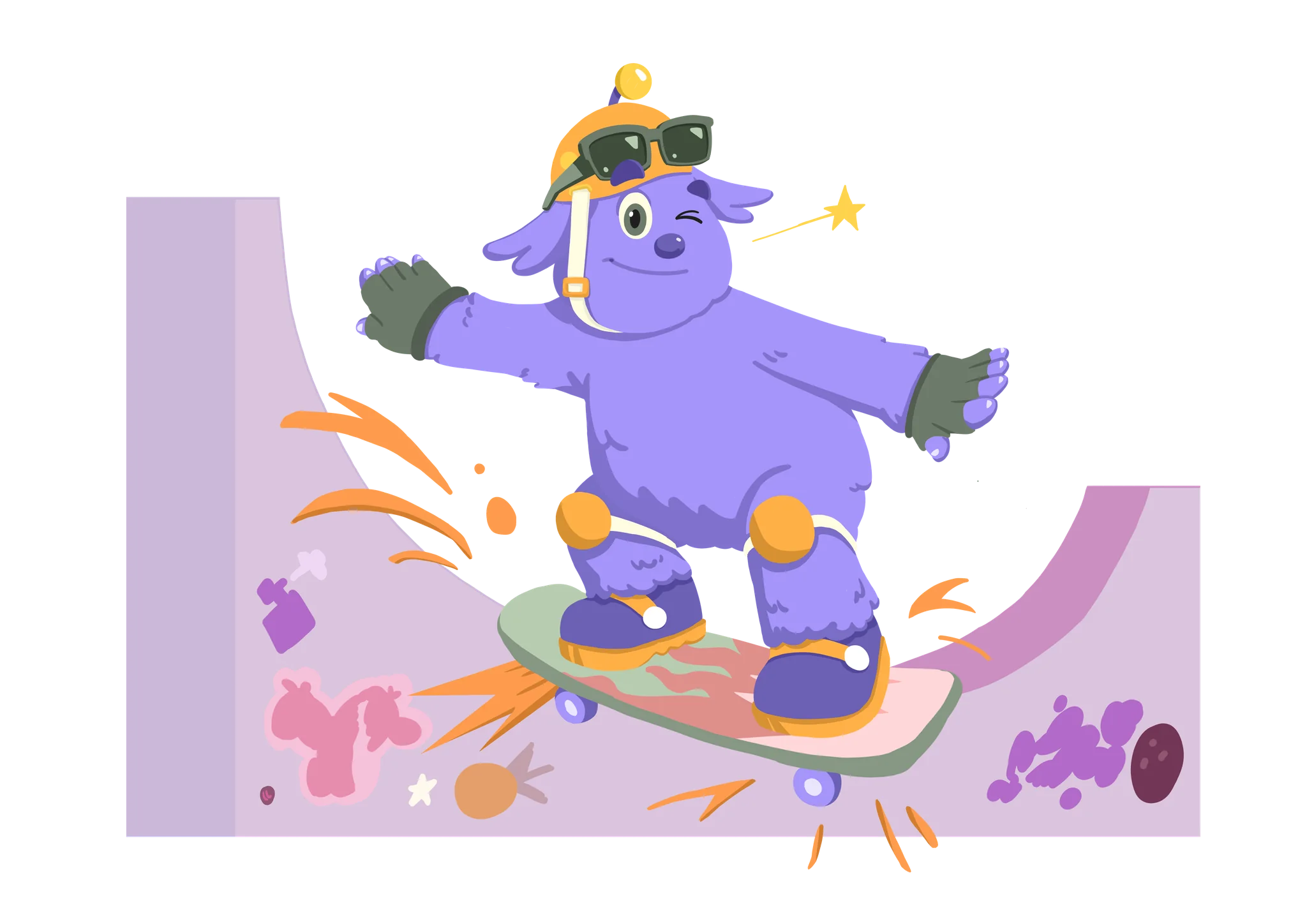 Kuddo character skateboarding artwork